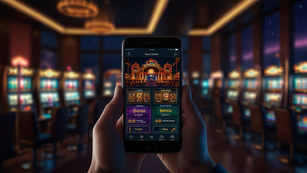 Mobiles Spielen mit Smartphone vor dunkler Casino-Kulisse