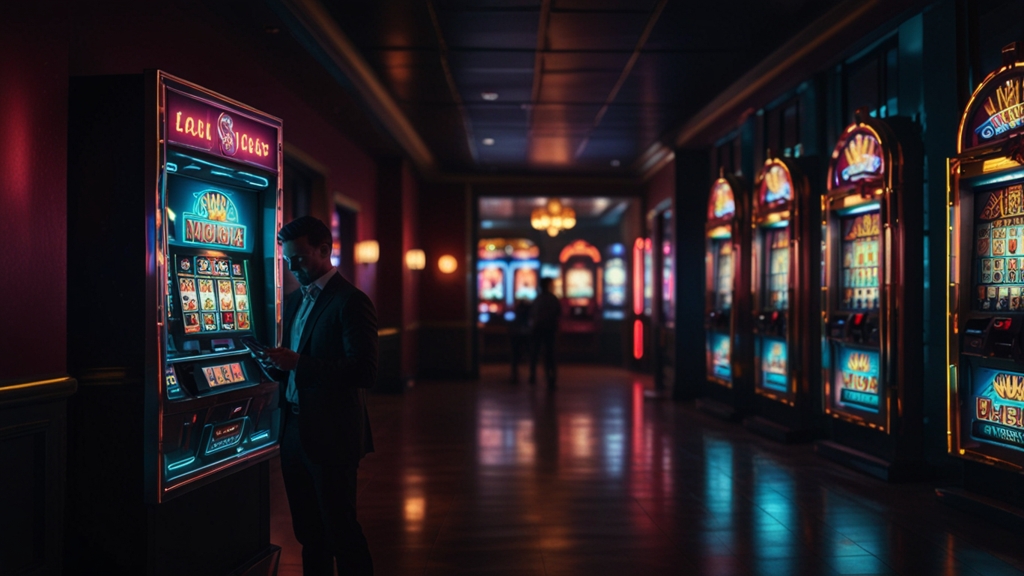 Android-Smartphone mit Installationsbildschirm in dunkler Casino-Umgebung
